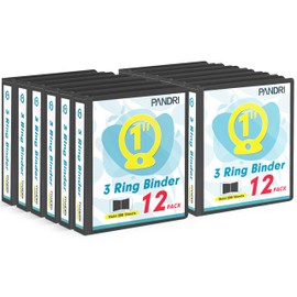 3 Ring Binder 1 Inch, PANDRI 12 Pack 1-Inch Binder Fits Letter Size 8.5'' x 11'' Paper, Versatile Binders for Office Home School, 2 Pockets, Black