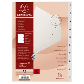 Exacompta 1710E Plastic Index 1-10 for DIN A4 Recycled Plastic 10-Piece Full Height 21 x 29.7 cm White with Printed Tabs Universal Perforation Blue Angel Dividers Dividers Strips