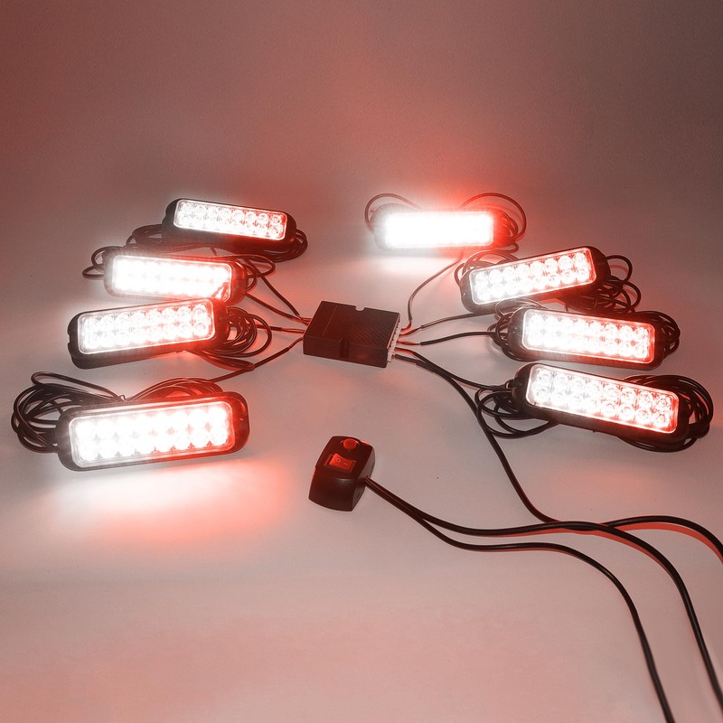 V-SEK Red White LED Strobe Lights Kit - 8PCS 16-LED