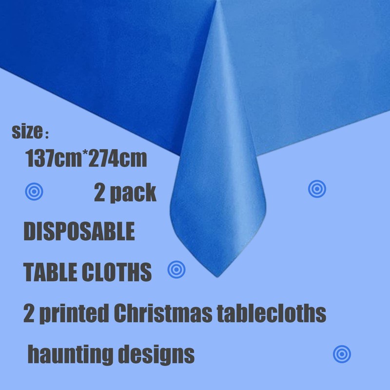 2Pc Blue Disposable TableCloth Table Covers,137*274cm King Charles Coronation Decorations