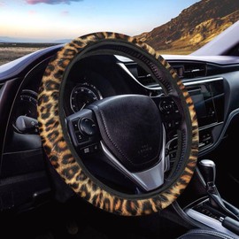 Wanyint Auto Car Steering Wheel Cover Universal 15 Inch Diameter Non-slip and Comfortable for All Seasons, Cheetah Leopard Fur Print