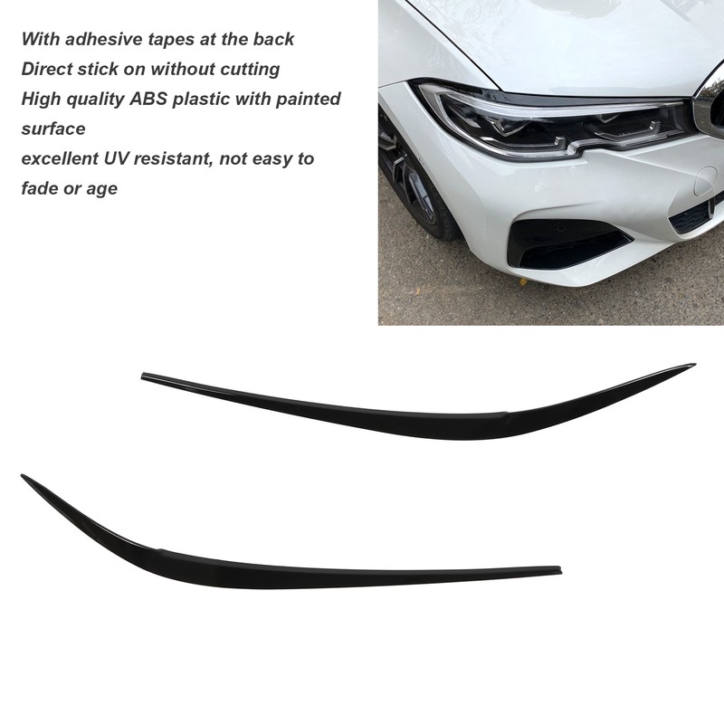 Pair Headlight Eyebrow Glossy Black Trim Front Left Right Decoration