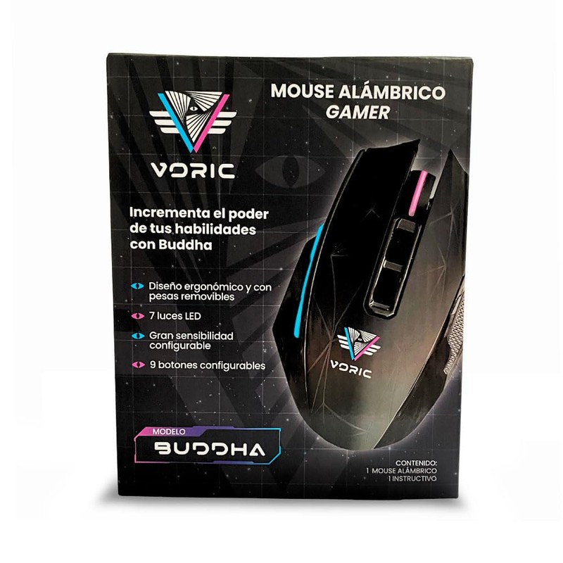 VORIC Mouse Gamer Buddha Luz Led, con Pesas Removibles y