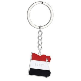 ROYALEAD Unique Egypt Map Flag Keyring Keychain Personality Stainless Steel Map Keychain Ethnic Style Jewelry Backpack Car Charm