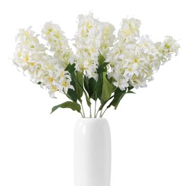 IPOPU 8 piezas de flores artificiales de jacinto blanco de 25.5 pulgadas de largo, flores de delfinio, flores falsas de seda Snapdragon para centros de mesa, decoración del hogar, boda, fiesta (blanco