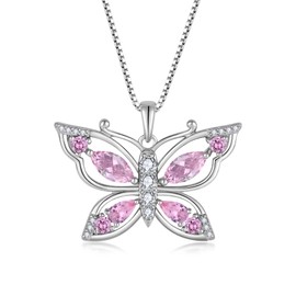 Oskani Women's Butterfly Birthstone Pendant Necklace 925 Sterling Silver 5A Cubic Zirconia October Birthstone Tourmaline Color Jewelry for Mother's Day Valentine Birthday for Her