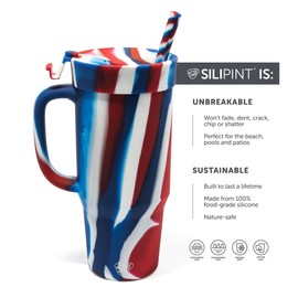Silipint: Humbler 32oz - The Patriot (Red, White, Blue) - Silicone Handled Tumbler w/Lid & Straw, Hot/Cold, Dishwasher-Microwave-Freezer-Oven Safe