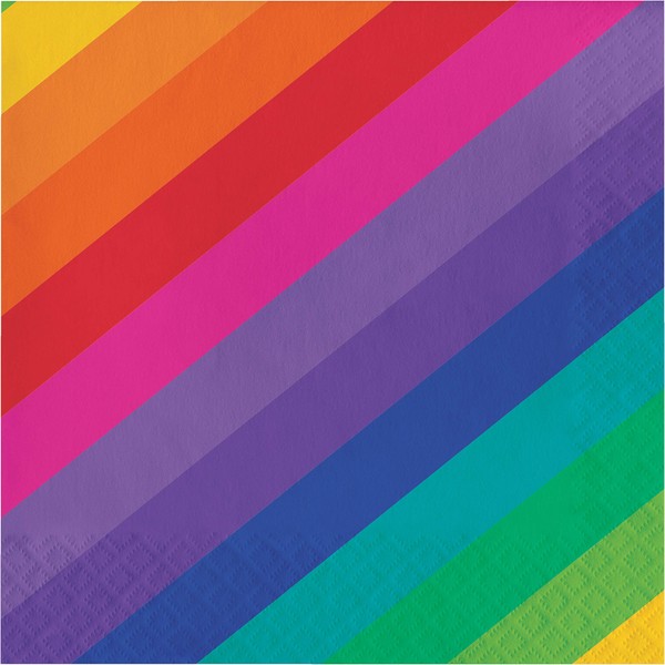 Creative Converting 665972 Rainbow Stripes Lunch 3-Ply Paper Napkins, Multicolor, 6.5", 16 Ct.