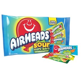 Airheads Sour Mini Candy Bars, Taffy Candy Assorted Bag, Individually Wrapped Candy, Three Assorted Flavors, 12 Oz Bag