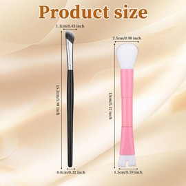 2pcs Nose Contour Brushes, 5.12 Inch 2-in-1 U-Shaped Fluffy and Angled Brush Set Nose Shaper Practical Makeup Tools for Sculpting, Highlighting, Defining (Pink Rod & White Bristles)