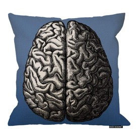 HGOD DESIGNS Vintage Brain Drawing Pillow Case 18" X 18" Inch Dark Blue for Room Sofa Cotton Linen Pillow Cover