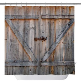 Garage Door Shower Curtain Old Wooden Decor, Washable Cloth Fabric Shower Curtains Set with Hooks, 71x71Inch (3862H-CA)