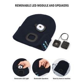 Wmcaps Bluetooth Beanie with a Light, Unisex USB Rechargeable 4 LED Fashlight Hat with Cordless Headphones, Unique Christmas Birthday Gifts for Men Him Husband Teen