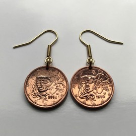 France 2 Euro Cent coin earrings Marianne French lady Paris Marseille Lyon Toulouse Montpellier Mont Saint-Michel Nice Lille Strasbourg Bordeaux Versailles Nantes Le Havre Avignon Toulon Metz e000467