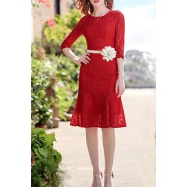 TeeYee Women Girls Big Decor Flower Waist Chain/Rope/Belt (beige, one size)