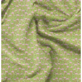 Soimoi Green Poly Crepe Fabric Flamingo Bird Print Fabric by The Yard 42 Inch Wide