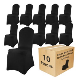 Craft And Party Craft And Party 10 Pack Black Spandex Chair Covers C Stretch Polyester Slipcovers for Wedding, Banquet, Party & Dining Chairs C Flat Front Design, Universal Fit