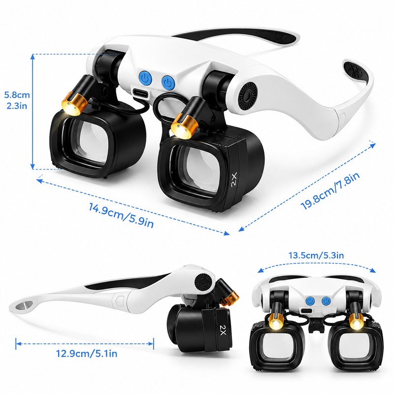 Head-Mounted LED Magnifying Glass for Precision Work – Hands-Free Design