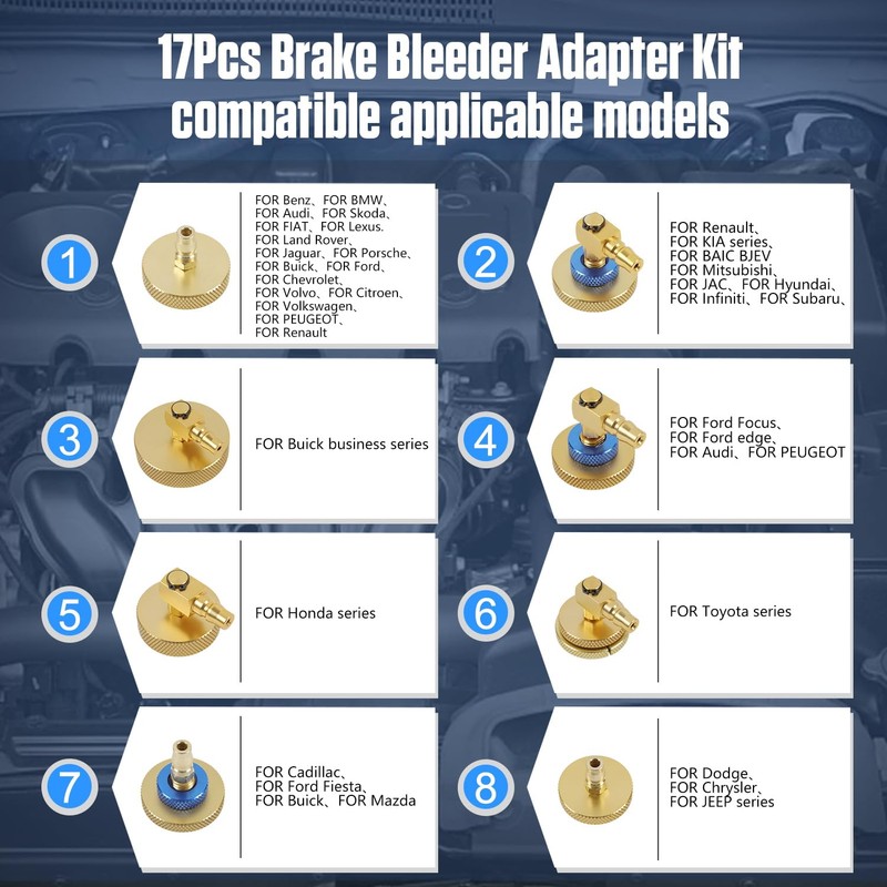 17+3Pcs Brake Bleeder Adapter Kit,Brake Master Cylinder Bleeder Kit,Brake Fluid