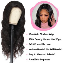 OPNGF 26 Inch 5x5 HD Lace Closure Wigs Human Hair Body Wave Lace Front Wigs with Baby Hair 180% Density Glueless Wigs Pre Plucked Pre Cut Closure Wig for Women