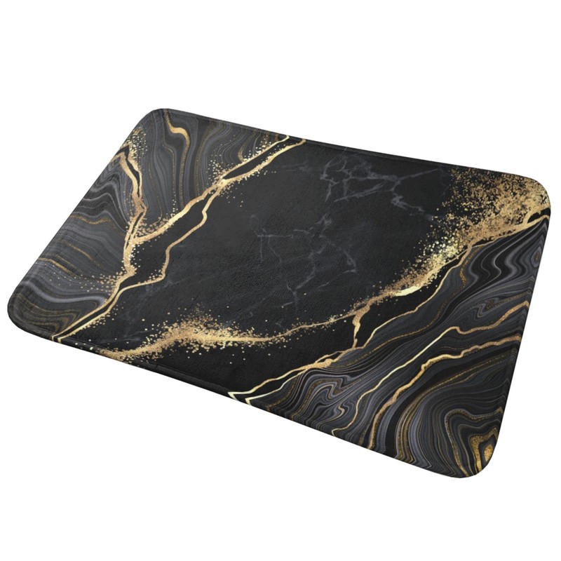 Black and Gold Marble Bath Mats for Bathroom, Soft Absorbent