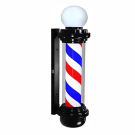 MIUXIU 35-inch Barber Pole Red White Blue Stripes with LED Light,Traditional Barber Pole Outside Barber Shop Rotating Light Sign Light Box Rainproof Hairdressing Salon Save Energy Wall Lamp