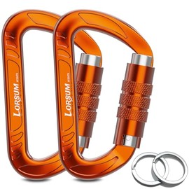 Lorsum Auto Locking Carabiner Clips Heavy Duty, 12KN /1227kg Lightweight (1.0oz), Sturdy Twist Lock Caribeeners for Camping Hiking Hammock Swing Backpack, Dog Leash and Harness etc, 2 Pack Orange