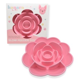 Hanara Sillicone Slow Feeder Dog Bowls & Lick Mat with Suction Bottom | Rose Petals Design | Promotes better digestion, prevent choking | Dish Washer Safe | Great Size For All Breed (Rose Quartz Pink)