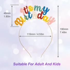 HINZIC 2Pcs Girls Birthday Headbands Colorful Cute Metal Crown Headpiece, Gold Double Deck Birthday Letter Tiara Headband Hair Accessories for Celebration Girl Boy Women
