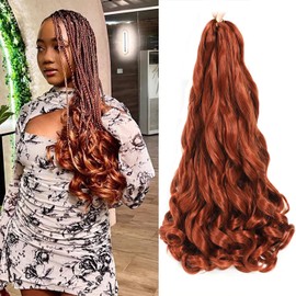 French Curly Braiding Hair 24 Inch 8 Packs Copper Red Pre Stretched Bouncy Braiding Hair- Loose Wavy Synthetic Hair Extensions for Black Women (24 inch 8 packs 350)