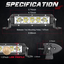 OFFROADTOWN 6 inch LED Light Bar Single Row LED Pods Slim Offroad Driving Fog Work Lights Spot Bumper Light for Truck ATV UTV Jeep Motorcycle Barras Boat 2-Pack
