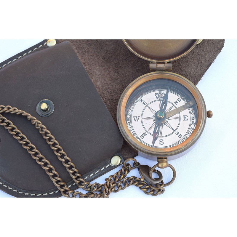 NEOVIVID Engraved Compass, Pocket Compass, Brass Compass with Leather Carry