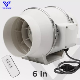 Voltset 6 Inch Duct Fan - 390 CFM Inline Ventilation Exhaust Fan with Remote Control