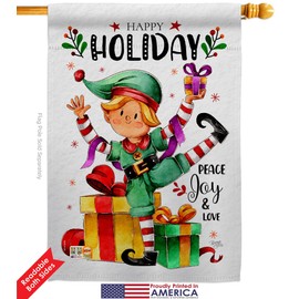 Elf Holiday Garden House Flags Kit Wintertime Christmas Santa Marry Xmas Present Reindeer Season Snow Small Decorative Gift Yard Banner Double-Sided Made In USA 28 X 40