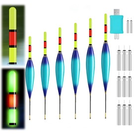 KUWUNG Set di 6 pose a LED da pesca con indicatore di morsa, luci a LED, 4 g/5 g/6 g/7 g/8 g/9 g con caricatore e batteria, boa per pesci notturni, accessori da pesca per fiume e mare