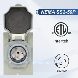 50 Amp Generator Power Inlet Box, NEMA SS2-50P Generator Outlet Box with LED Power Indicator, 125/250V 6250/12500 Watts Weatherproof Pre-Drilled Power Inlet Box for 3 Prong Generator Cord, ETL Listed