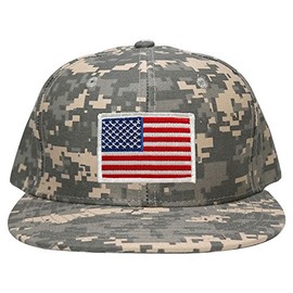 Armycrew Flat Bill Digital Camo American Flag Patch Snapback Cap - ACU - White