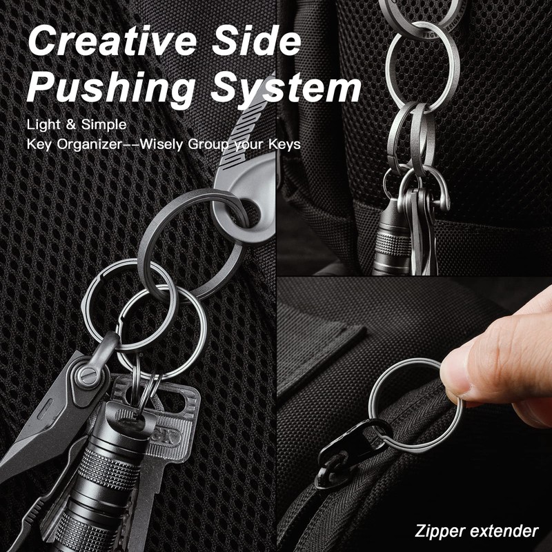 TISUR Titanium Key Rings for Keychain, Side-Pushing key chain rings