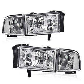 PIT66 Headlights Assembly Compatible with 1994-2001 Dodge Ram 1500/1994-2002 Dodge Ram 2500 3500 Clear Lens Clear Housing Clear Reflector Halogen Headlamp Replacement