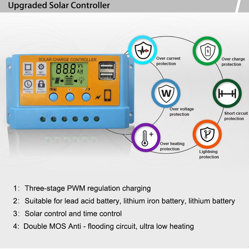 Solar Controller Digital Display Solar Panel Charge Controller Battery Intelligent