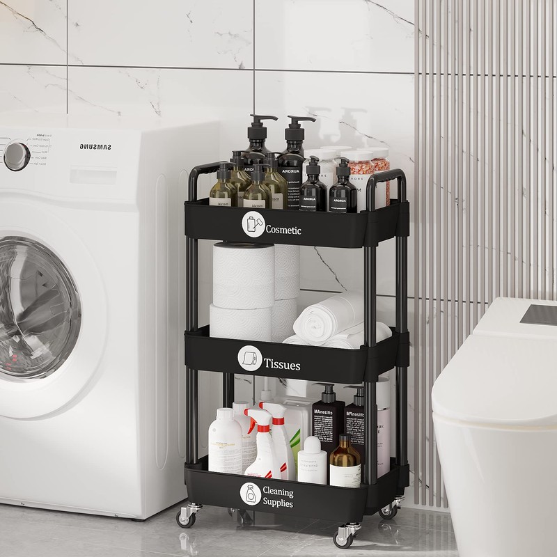 Laiensia 3-Tier Storage Carts,Multifunction Utility Rolling Cart Kitchen Storage Organizer,Mobile