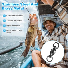 M METERXITY 50-Pack Ball Bearing Fishing Swivels, 7# 1.3In (33mm) Stainless Steel Lure Leader Line Connector for Fishing/Saltwater/Freshwater, High Strength Welded Ring [Black]