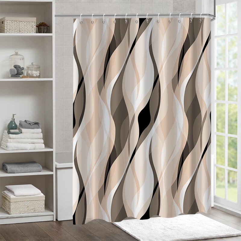 Ruelvth Cream Shower Curtain, Modern Abstract Cream and Grey Striped