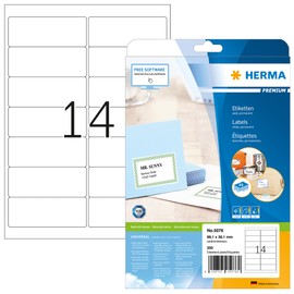HERMA HERMA 5076 Universal Etiketten, 25 Blatt, 99,1 x 38,1 mm, 14 pro A4 Bogen, 350 Stück, selbstklebend, bedruckbar, matt, blanko Papier Klebeetiketten Aufkleber, weiß
