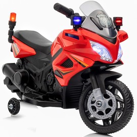 Outfunny Kids Motorcycle, 6V Electric Motorcycle for Kids with Detachable Training Wheels, Realistic Music, Headlights, Police Light, Motorbike for Kids Ages Up to 3 Years, Red