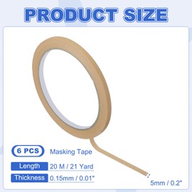 MECCANIXITY Masking Tape 0.2 Inch x 21 Yard Painter's Tape Brown Paint Tapes for DIY Crafts Arts Drawing Decoration Labeling Car Painting Artist Teachers, Pack of 6