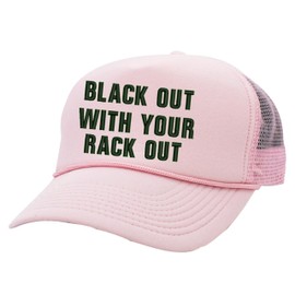 ALLNTRENDS Black Out with Your Rack Out Funny Sexy Retro Embroidered Trucker Cap Hat (Light Pink)