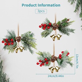 YiYa Christmas Bells Ornaments Gold Jingle Bells with Pine Cones Berries Christmas Tree Jingle Bell Ornament for Christmas Tree Wearth Door Decorations