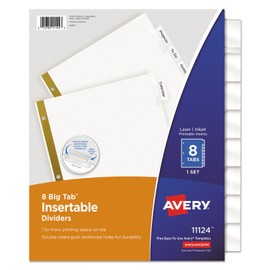 Avery 11124 Insertable Big Tab Dividers, Single 8-Tab Set, Clear-White
