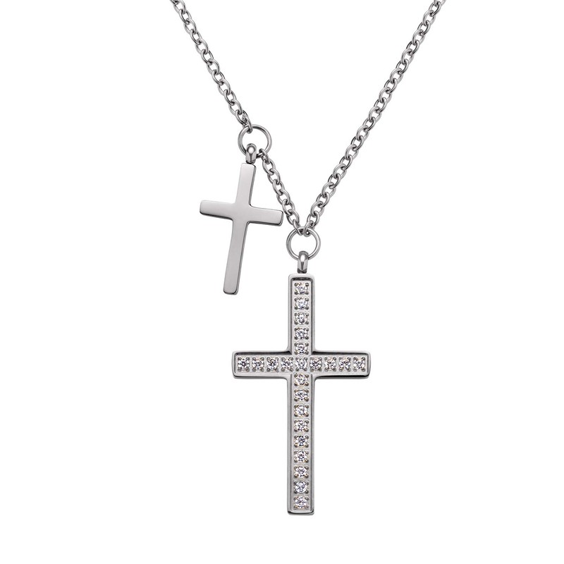 Kistanio Women's Necklace with Cross Pendant Double Cross, silver, Classic